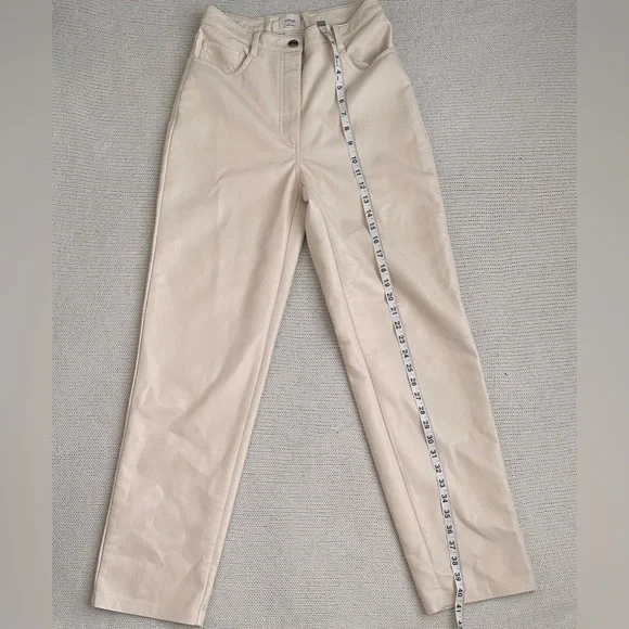 Aritzia Wilfred Cream Leather Straight Leg Pants Size 8 - Picture 6 of 8